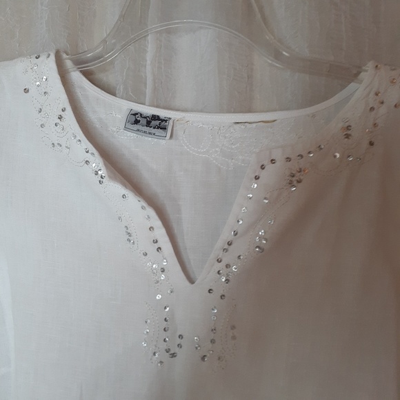 Irishlinen White Linen Blouse with sequin design - Picture 5 of 8